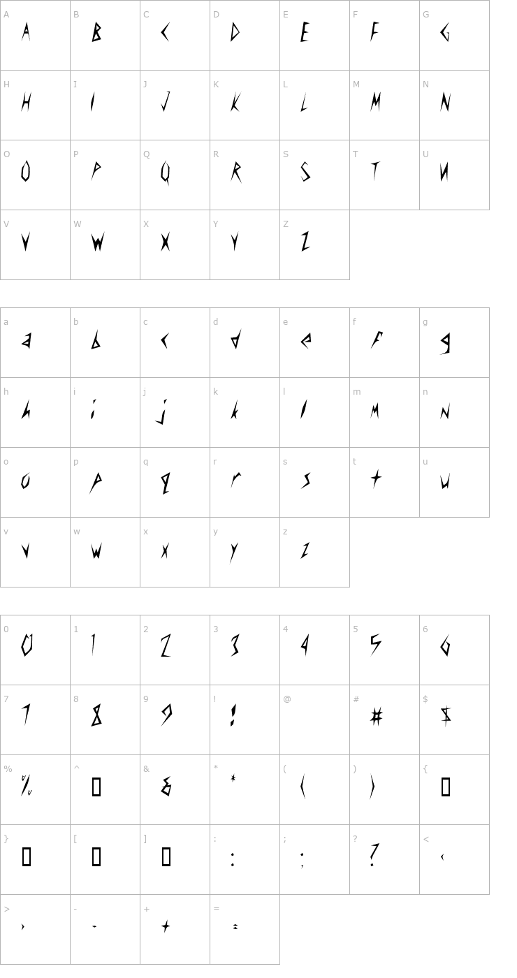 Character Map AmplifierCondensed Font
