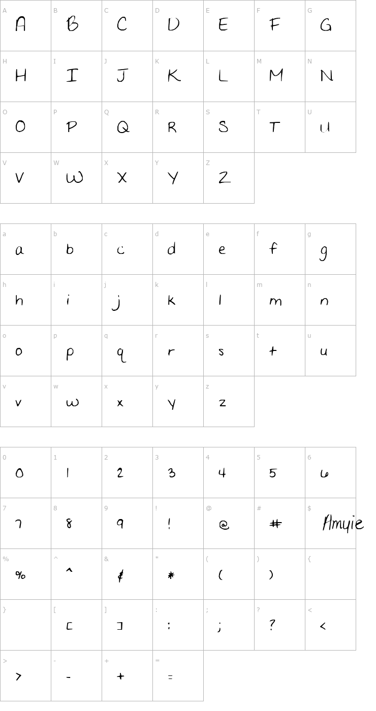Character Map Amyie Font