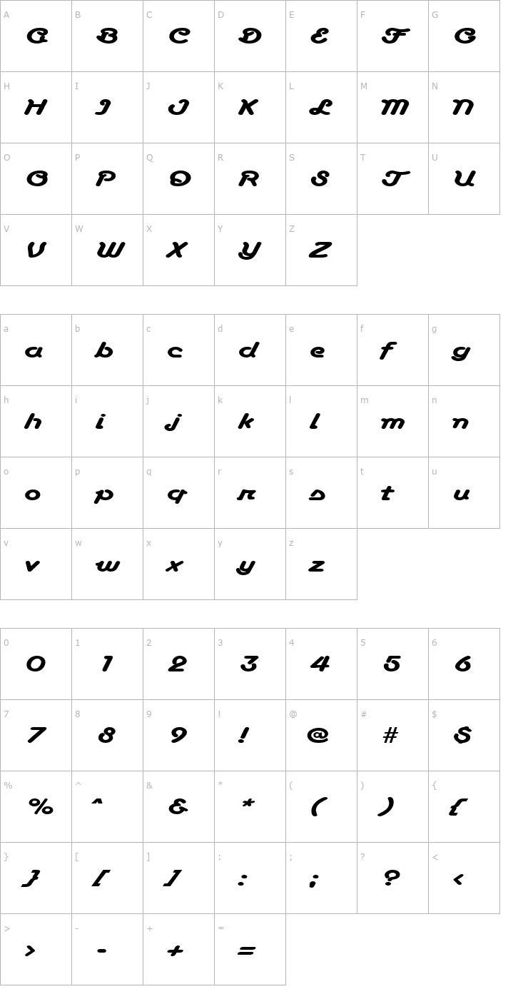 Character Map AnacondaExpanded Regular Font