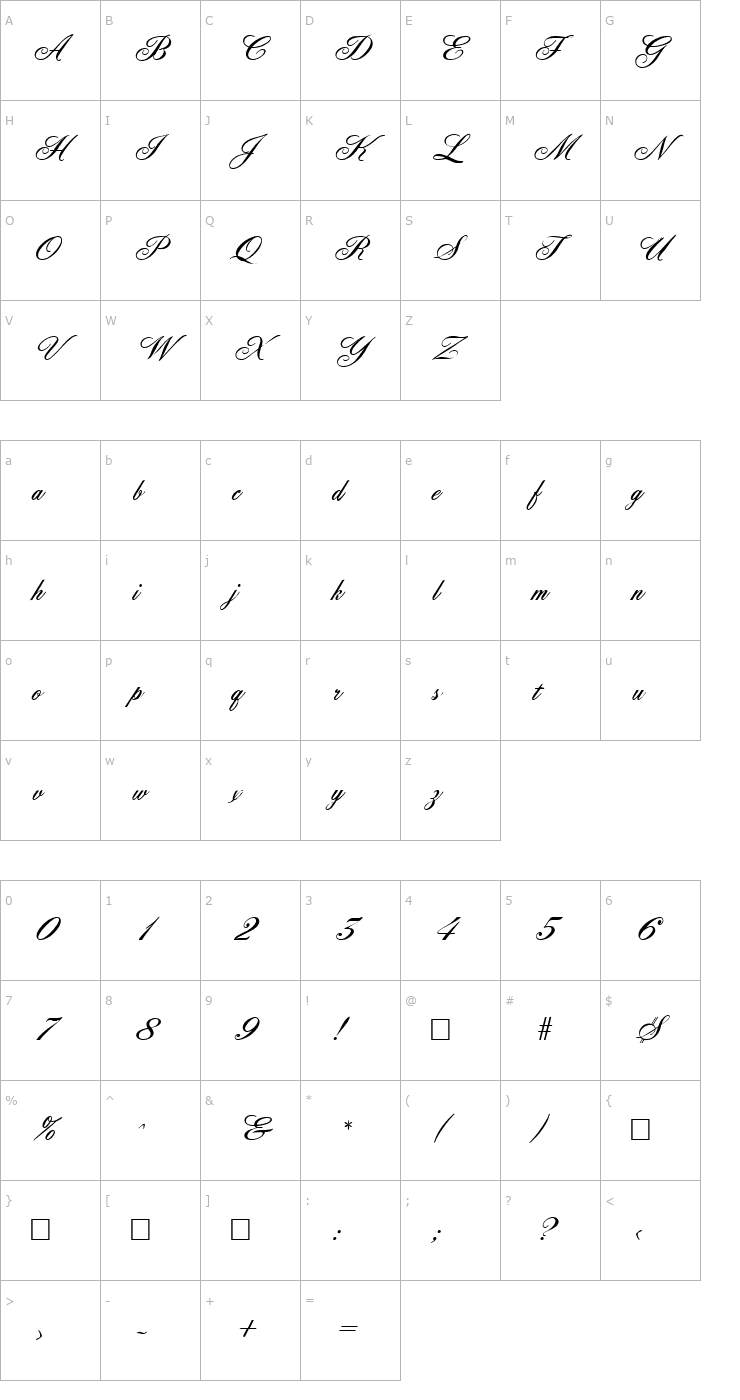 Character Map Ancestory SF Font