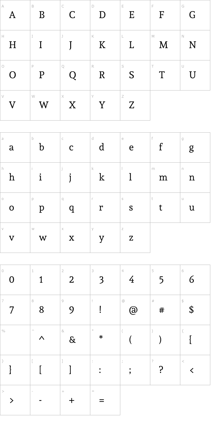 Character Map Andada Font