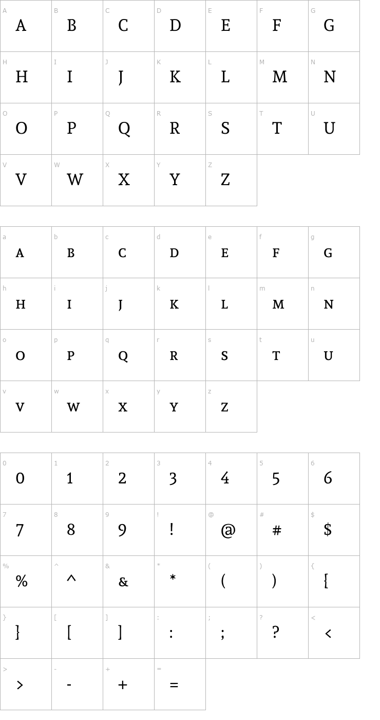 Character Map Andada SC Font