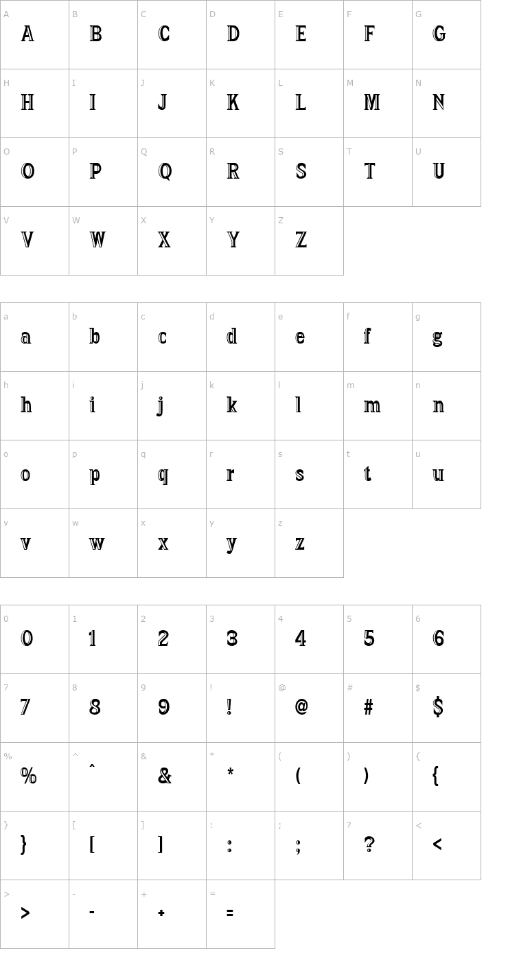 Character Map Anderson Regular Font