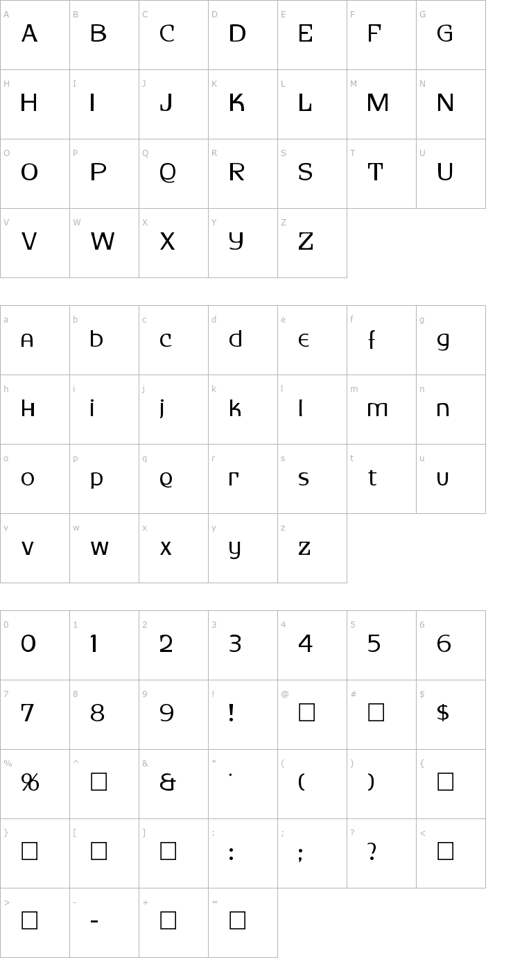 Character Map Andorra Regular Font