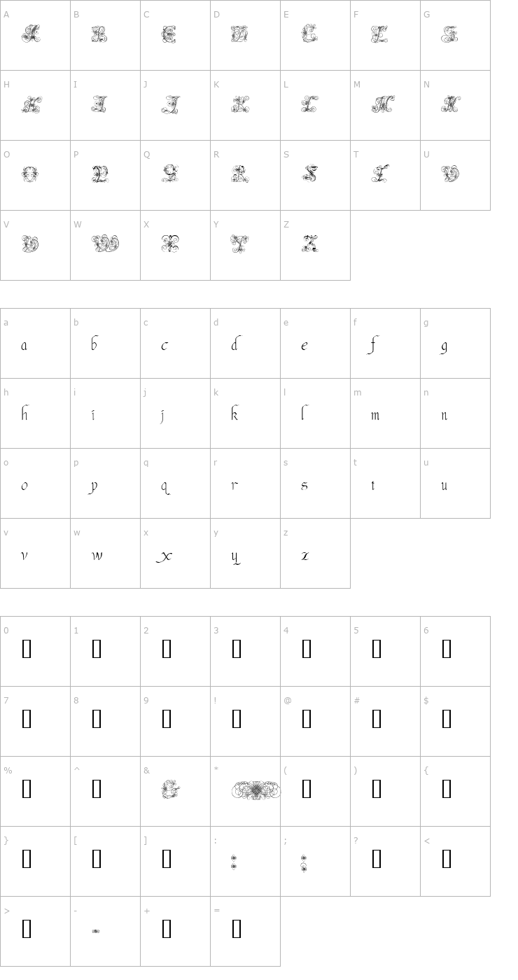 Character Map Andrade Swash Font