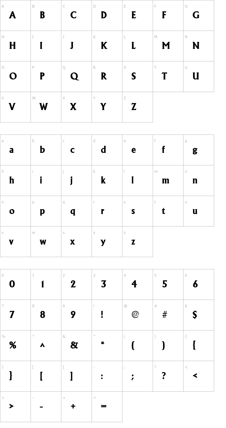 Character Map Andre Heavy SF Bold Font