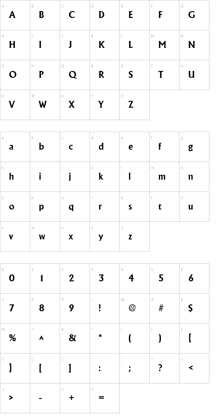 Character Map Andre SF Bold Font