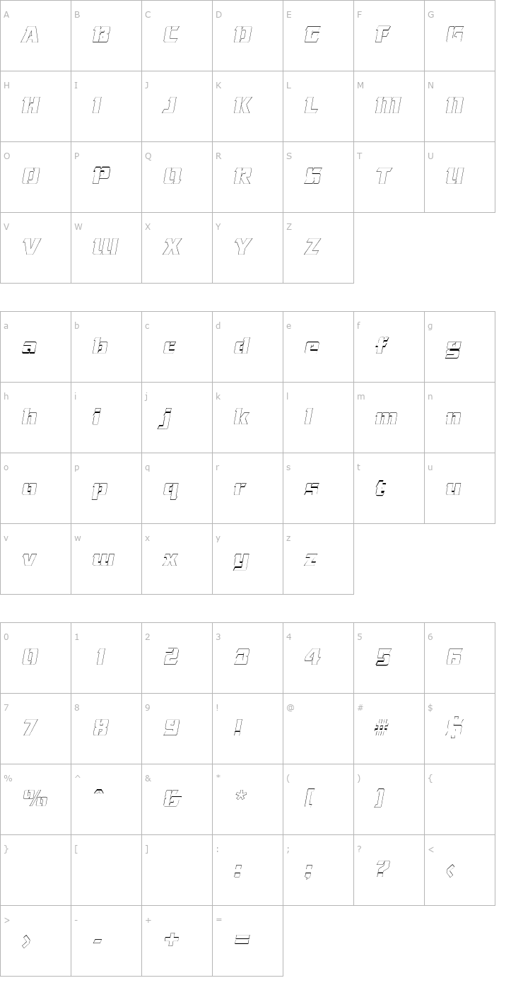 Character Map AndreaBeckerOutline Italic Font