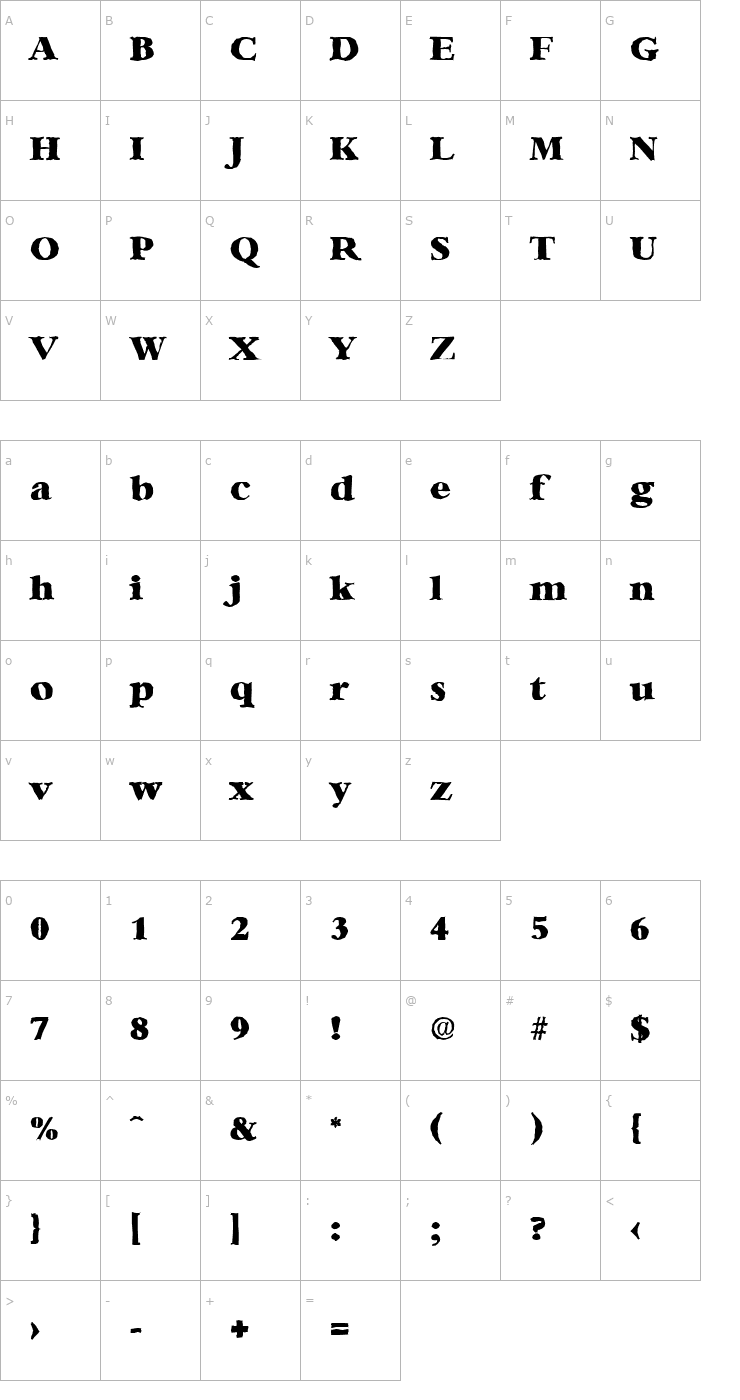 Character Map AndrewBeckerAntique-Heavy-Regular Font