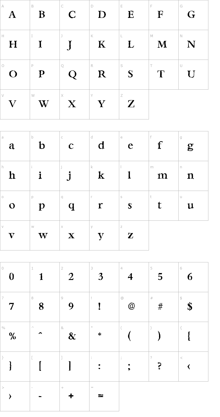 Character Map AndrewBeckerAntique-Medium-Regular Font