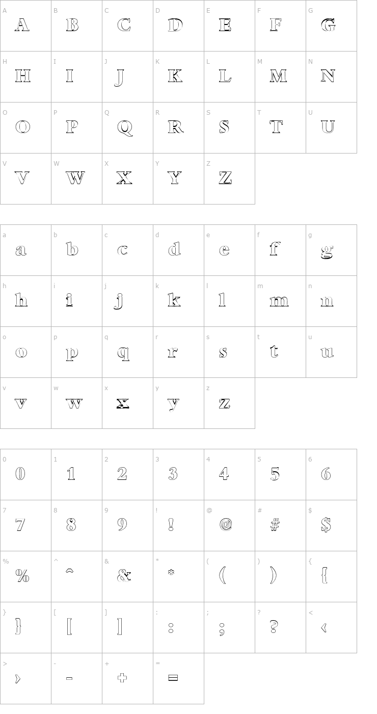Character Map AndrewBeckerOutline-ExtraBold Font