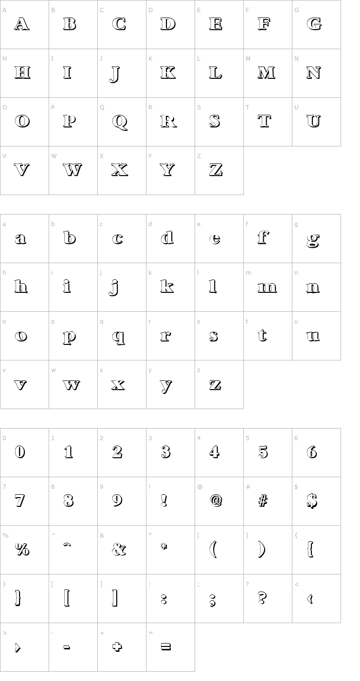 Character Map AndrewBeckerShadow-Heavy-Regular Font