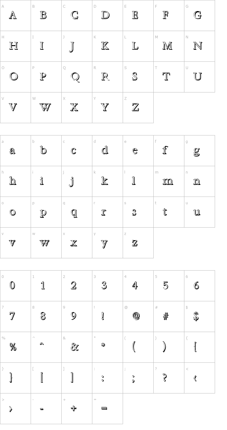 Character Map AndrewBeckerShadow-Light-Regular Font