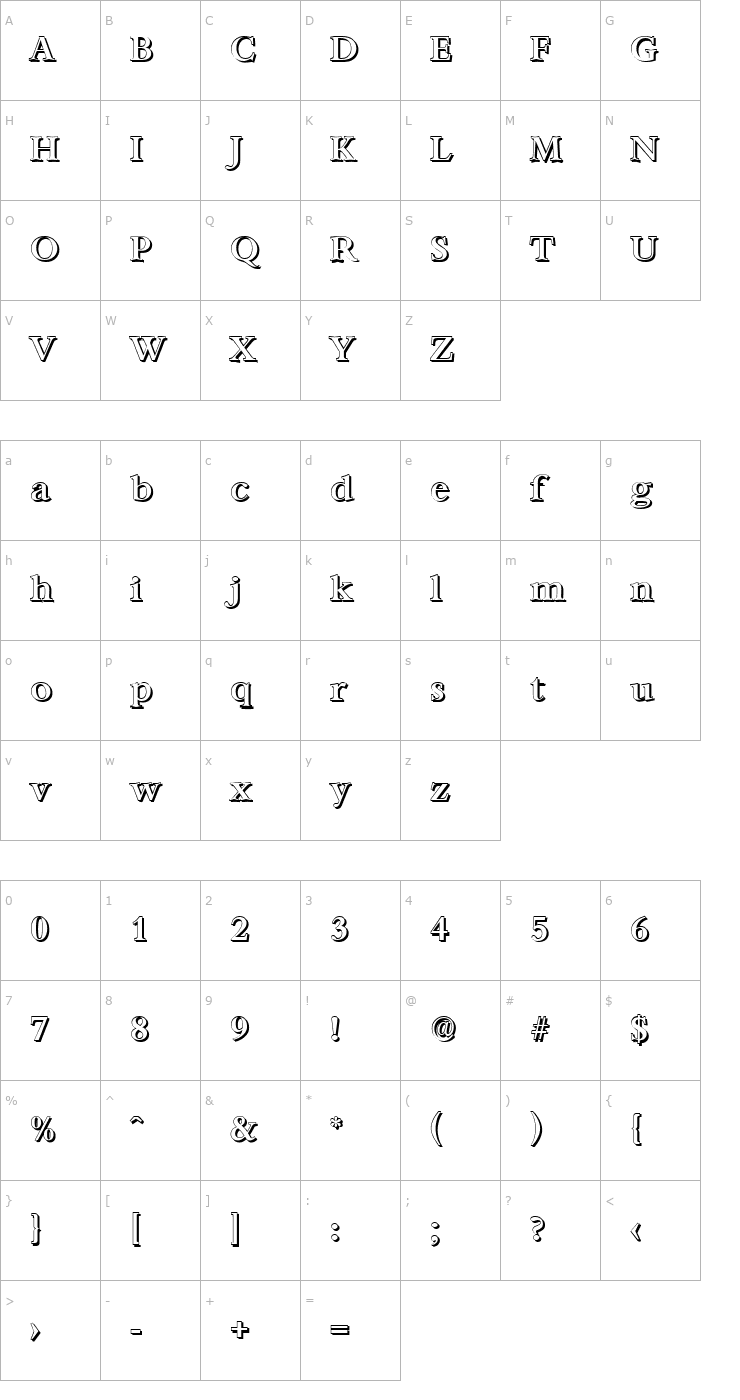 Character Map AndrewBeckerShadow-Medium-Regular Font