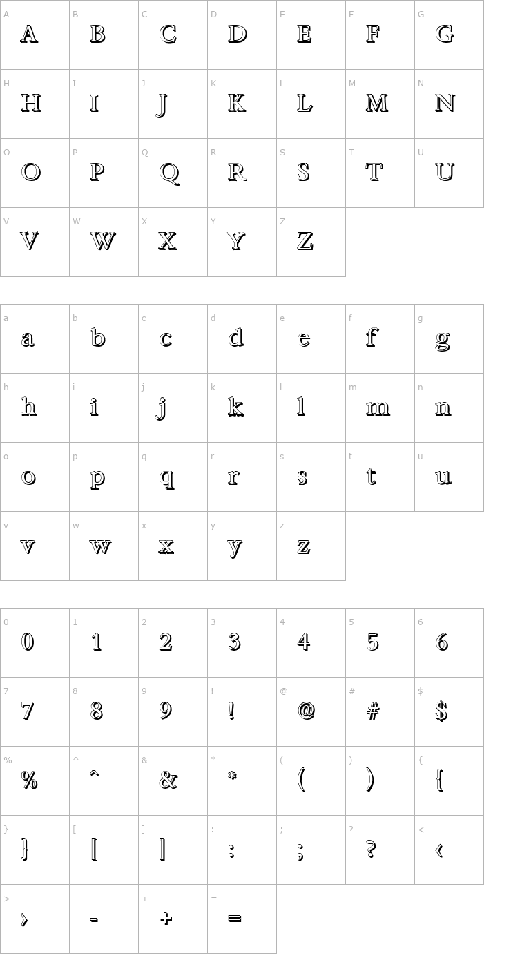 Character Map AndrewBeckerShadow-Regular Font