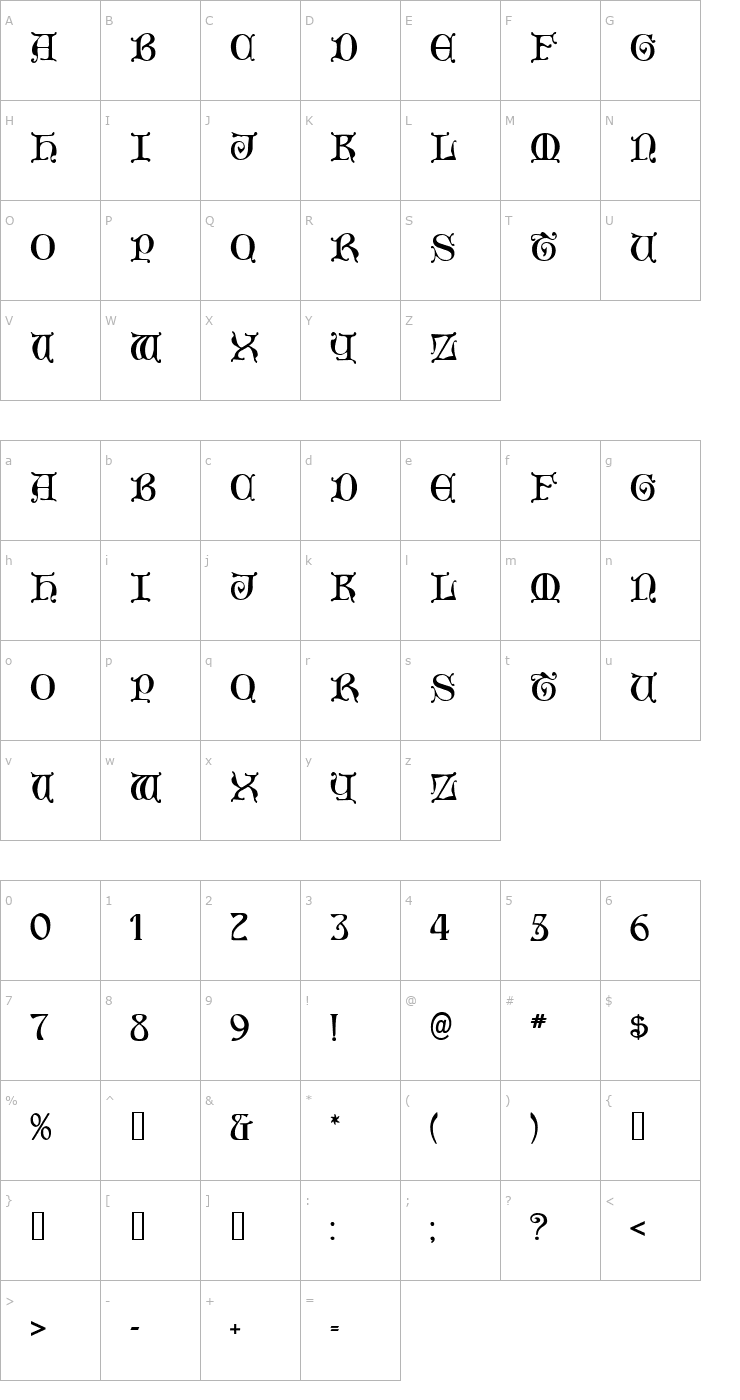 Character Map Aneirin Font