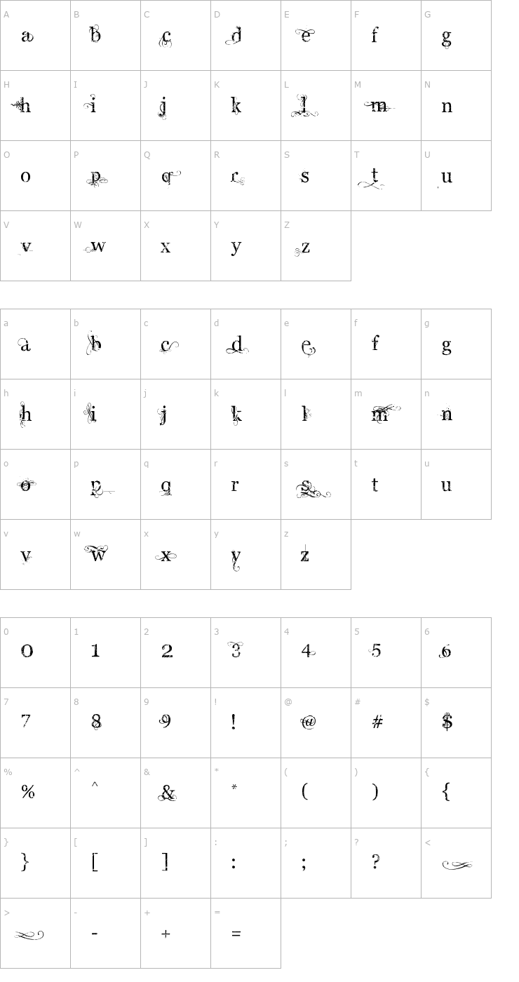 Character Map Angelic War Font