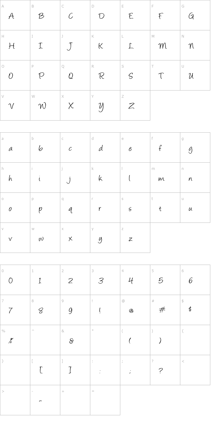 Character Map Angelina Font