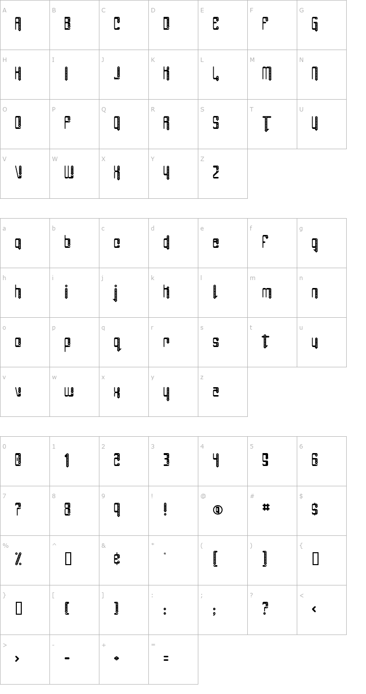 Character Map Angie Pierced Font