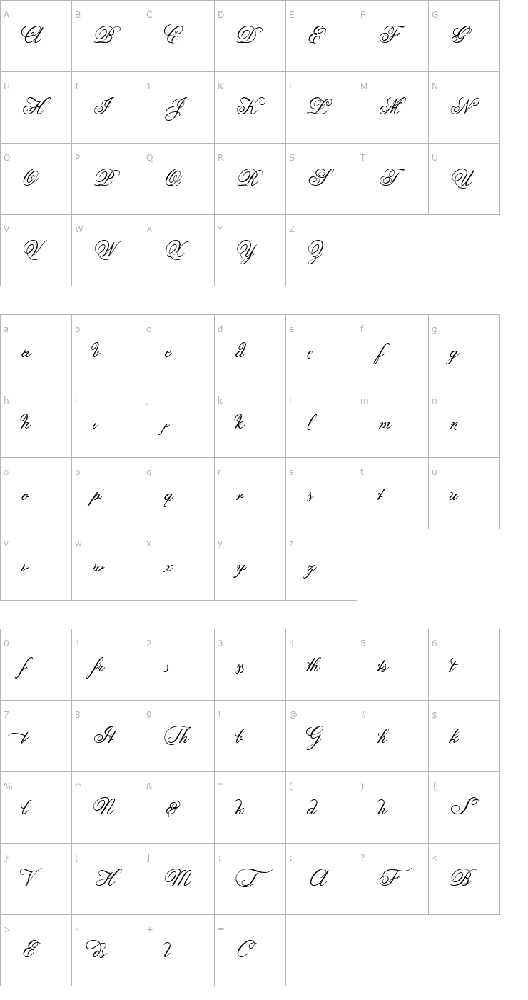 Character Map Anglia Script Enhancements Font