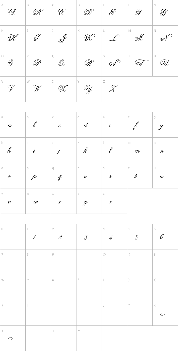 Character Map Anglia Script Font