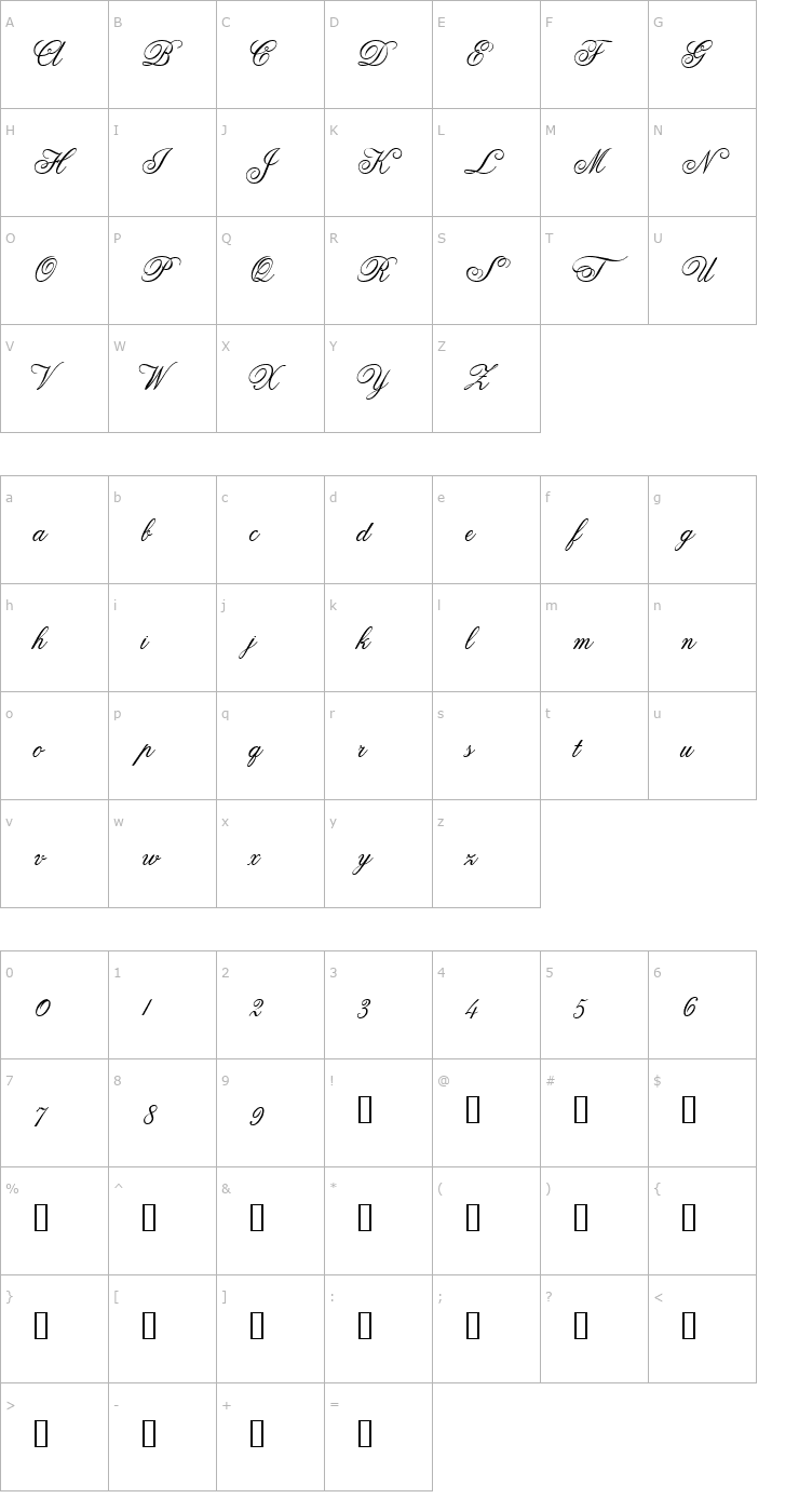 Character Map Anglia Script Standard Font
