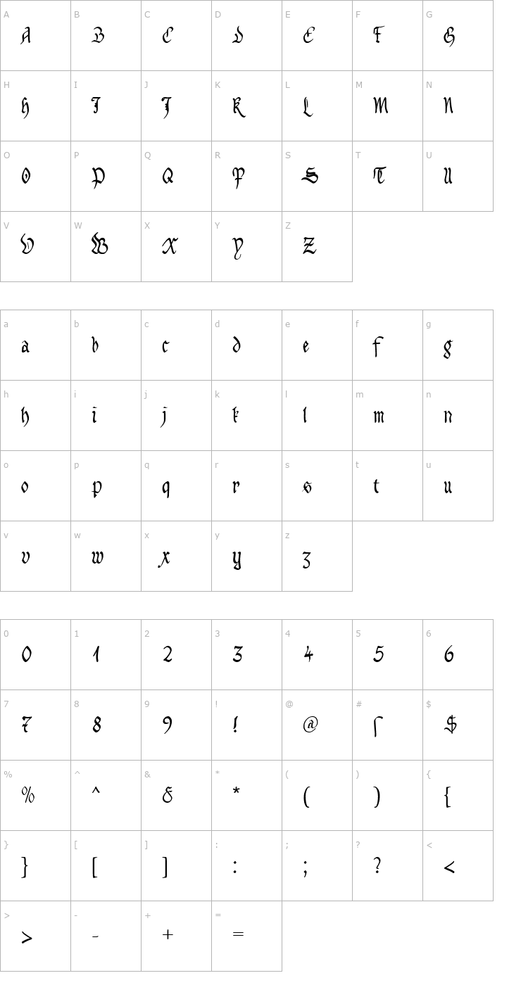 Character Map Anglicana Becker Font