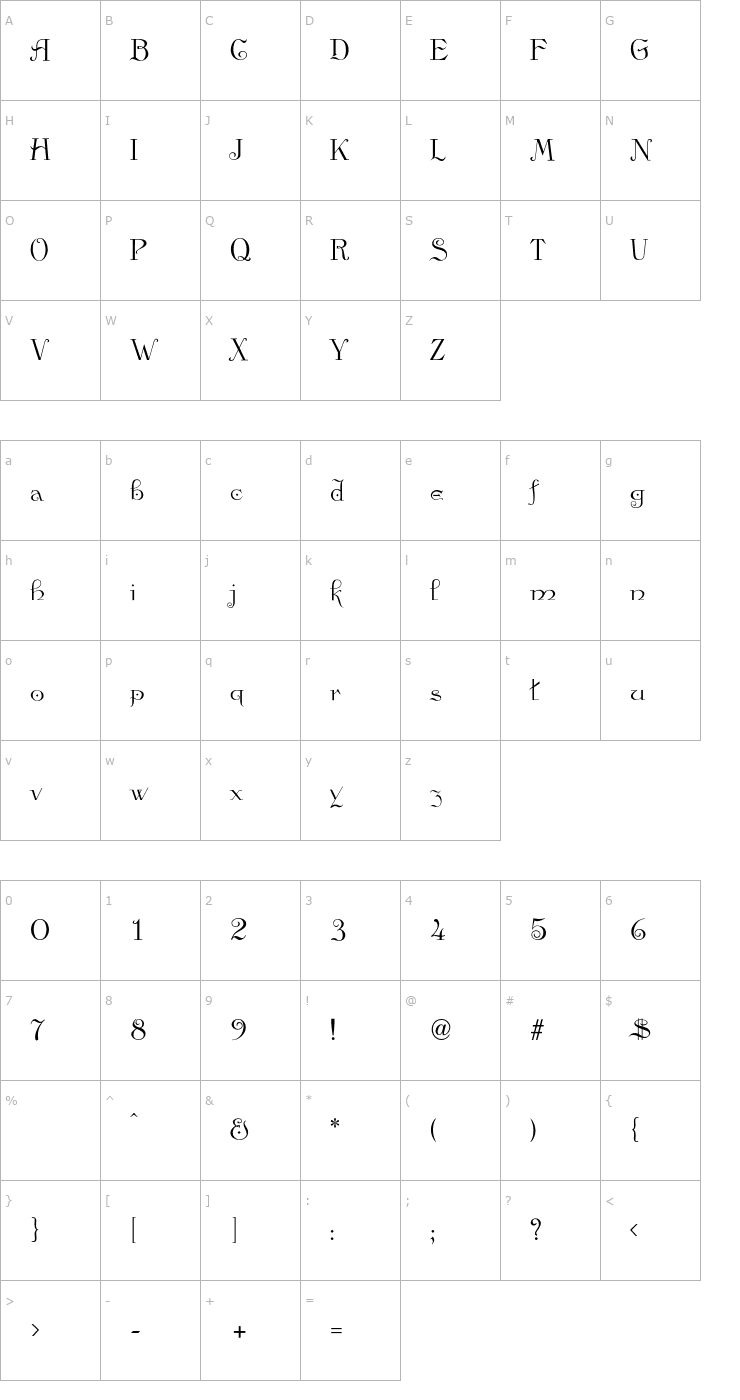Character Map Anglo-Regular Font
