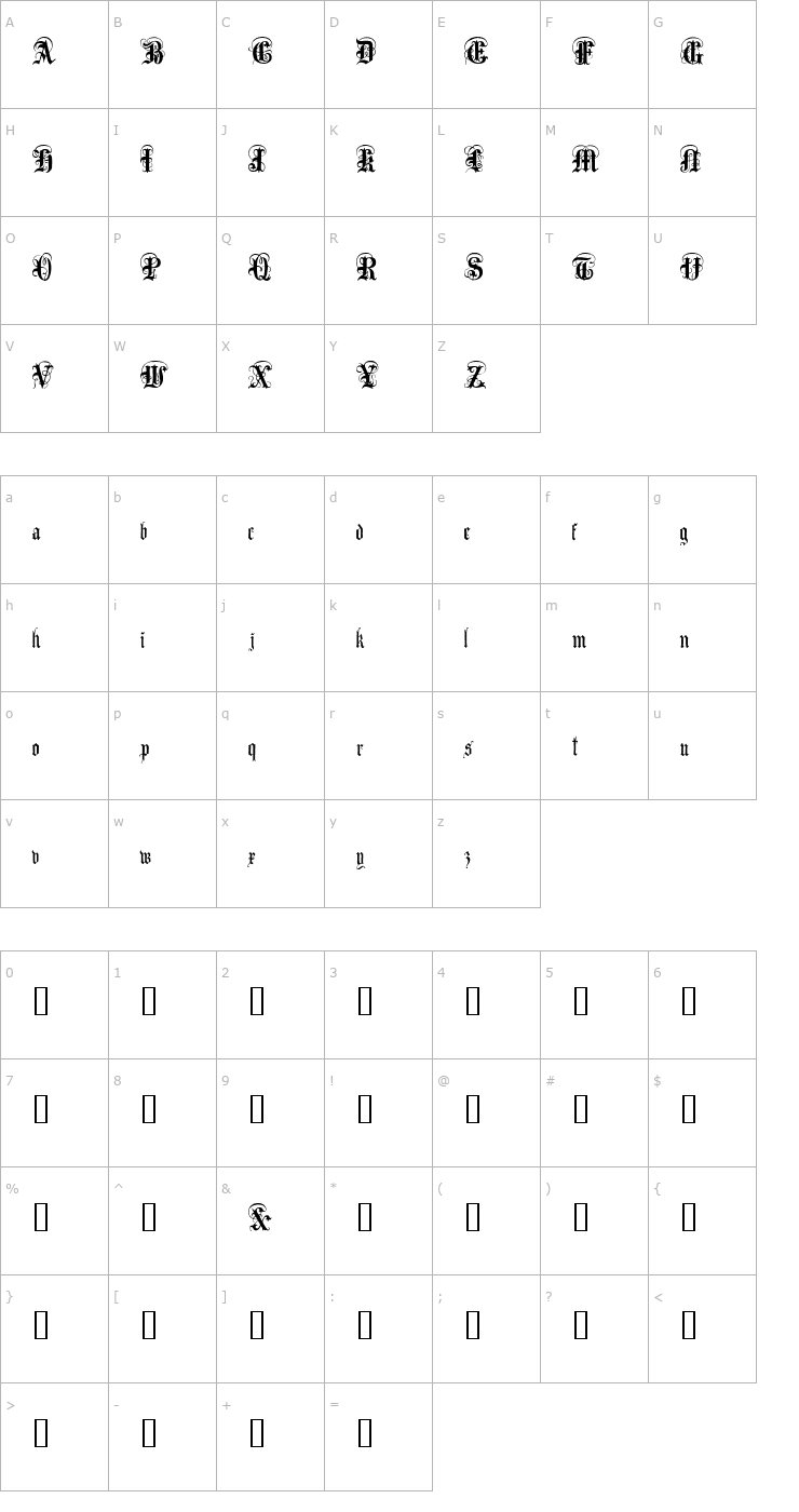 Character Map Anglo Text Font
