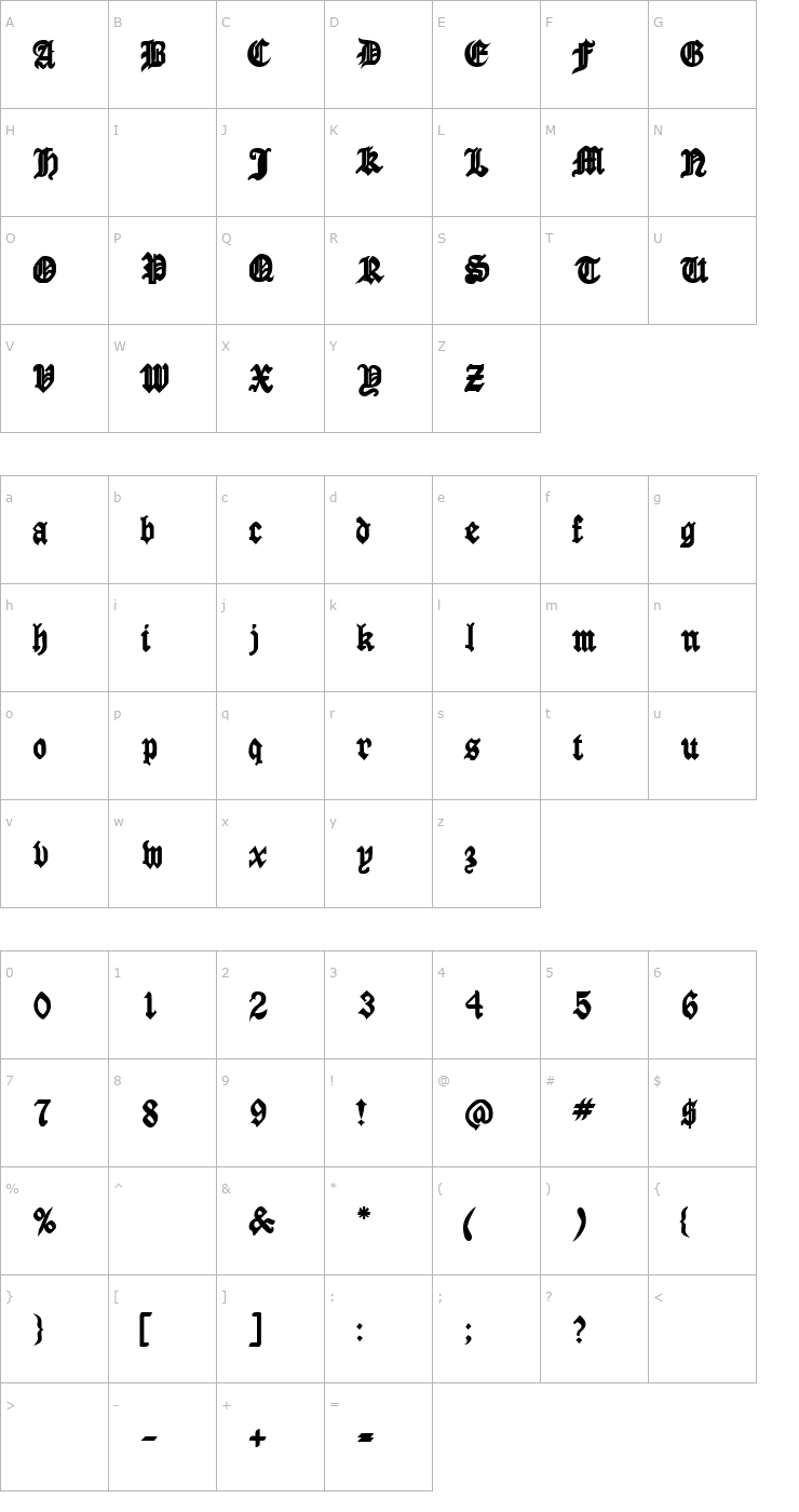 Character Map AngloSSK Bold Font
