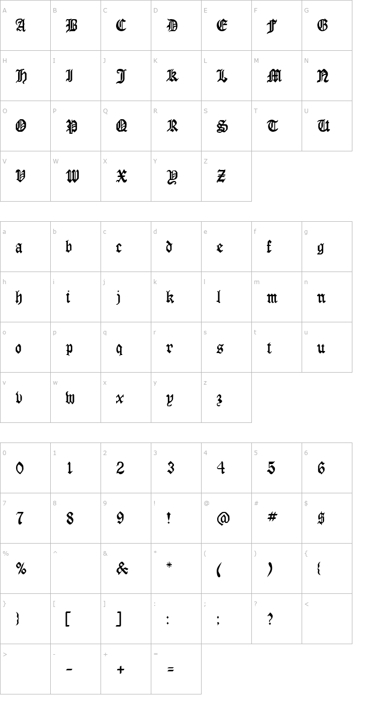 Character Map AngloSSK Regular Font