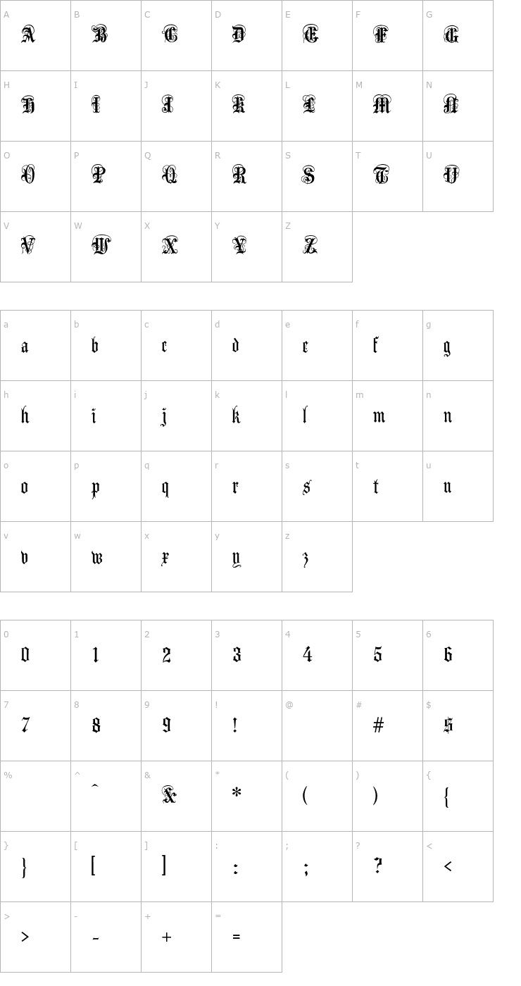 Character Map AngloText-Regular Font