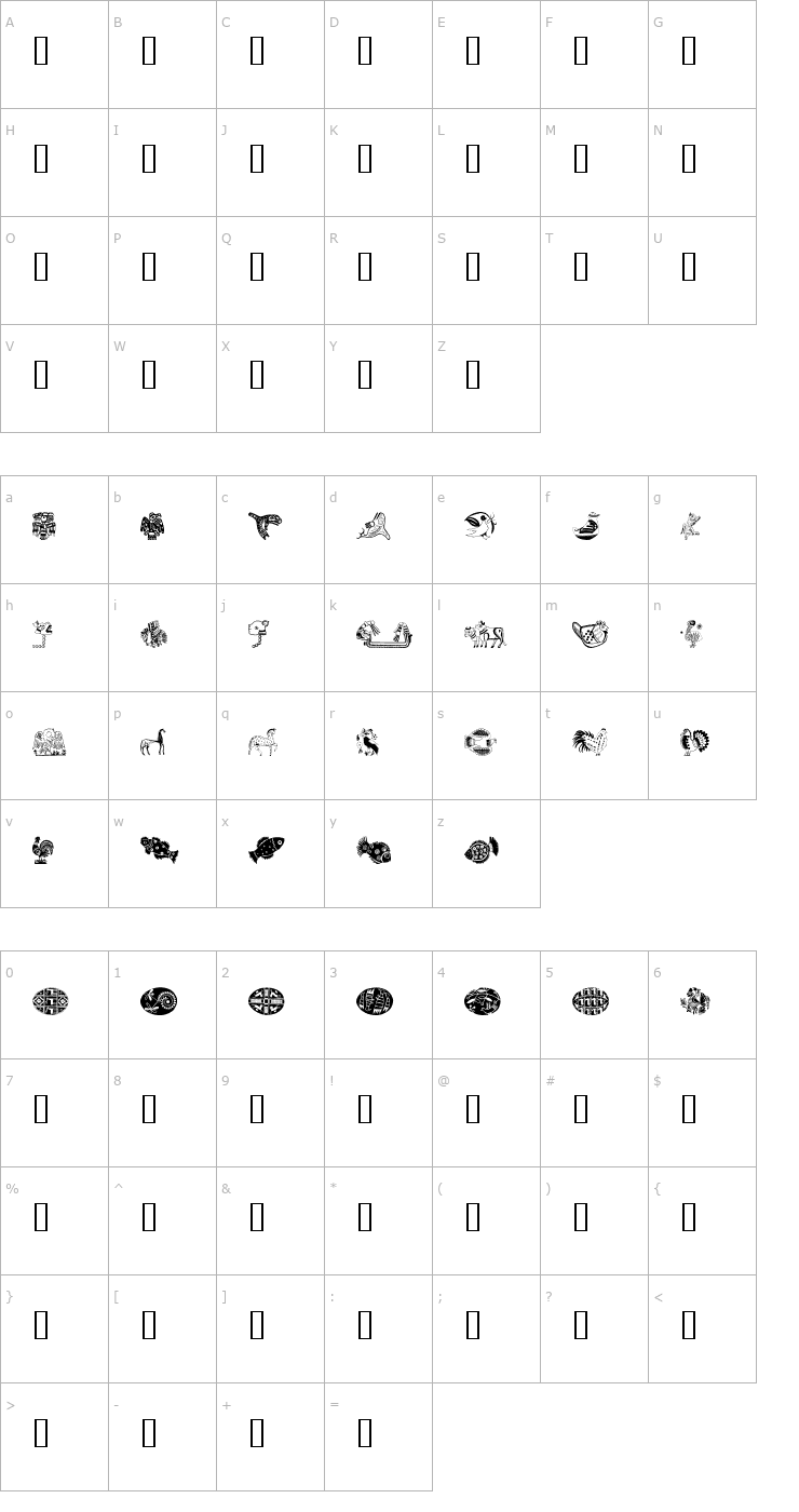 Character Map Animal Design Font