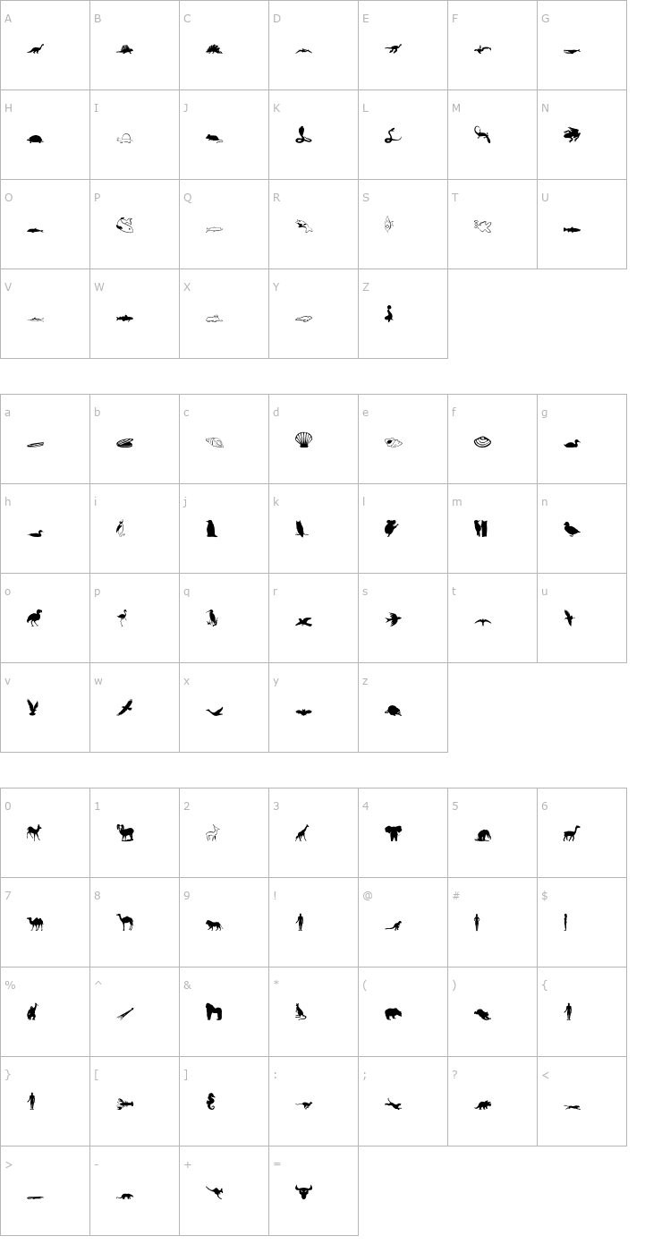 Character Map Animals 1 Font