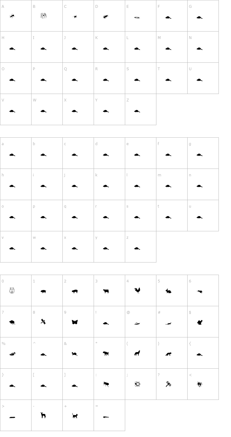 Character Map Animals 2 Font