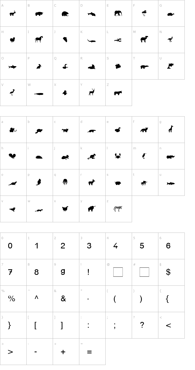 Character Map Animals Becker Font