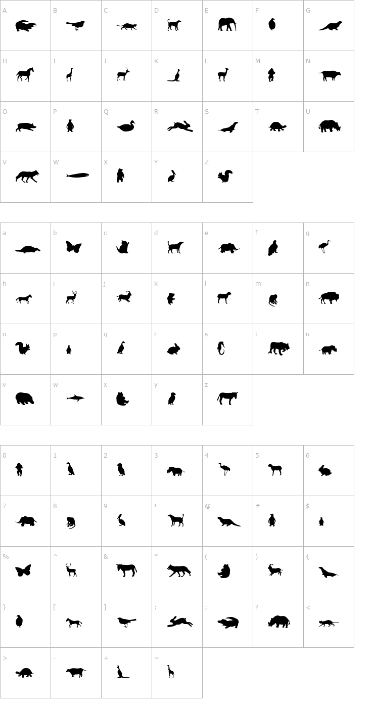 Character Map Animals Font