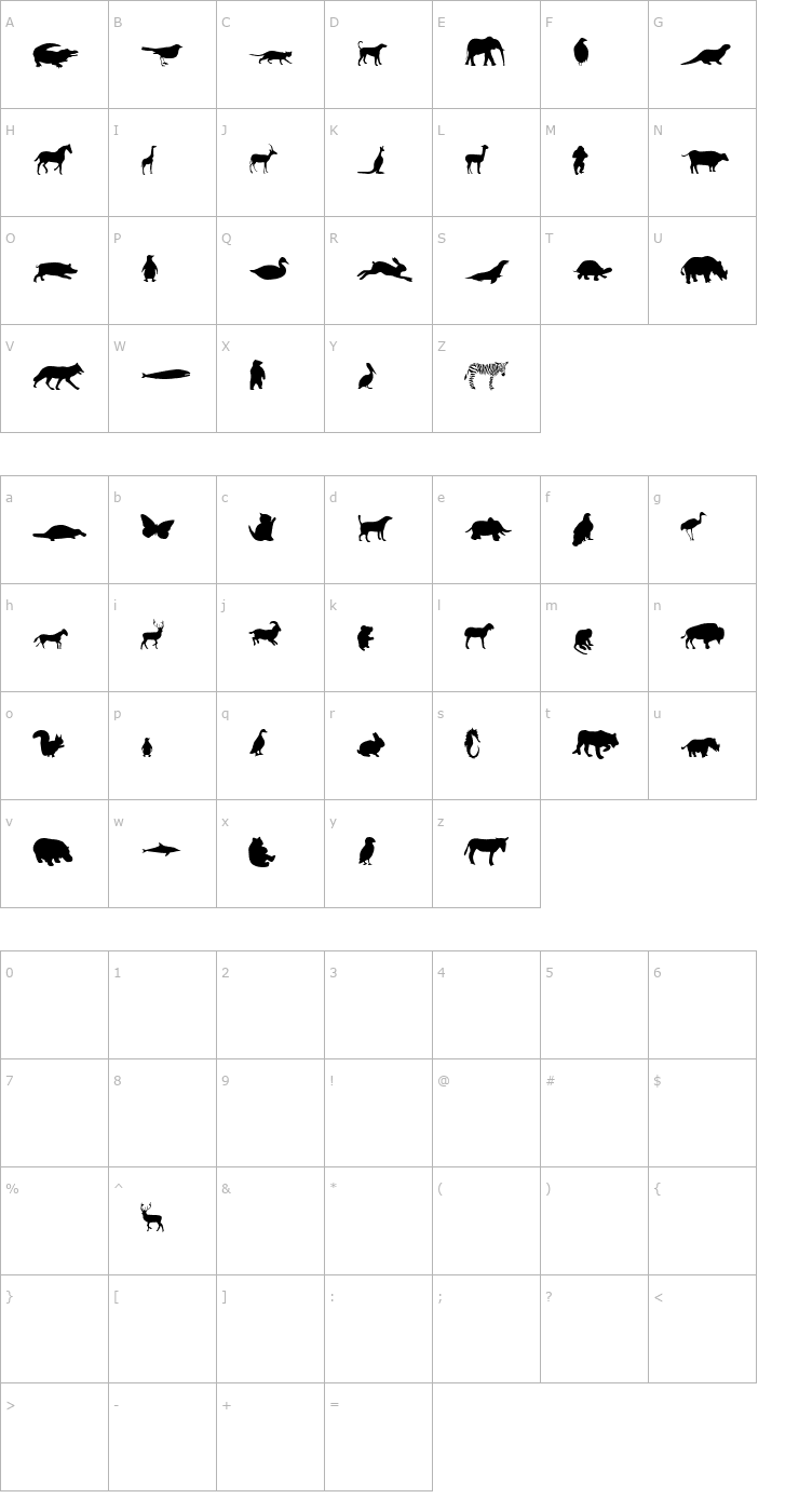 Character Map Animals Regular Font
