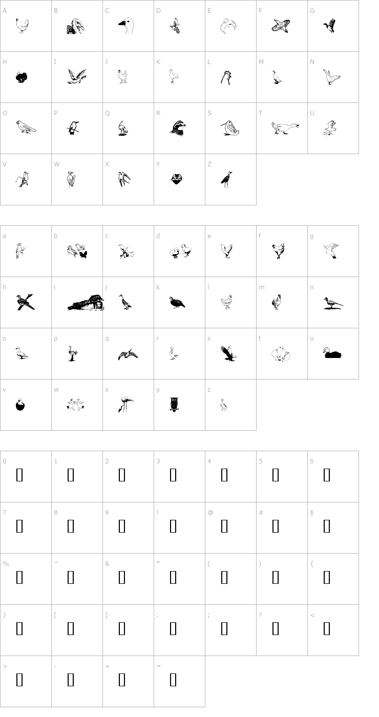 Character Map AnimalsAnimalsBirds Font