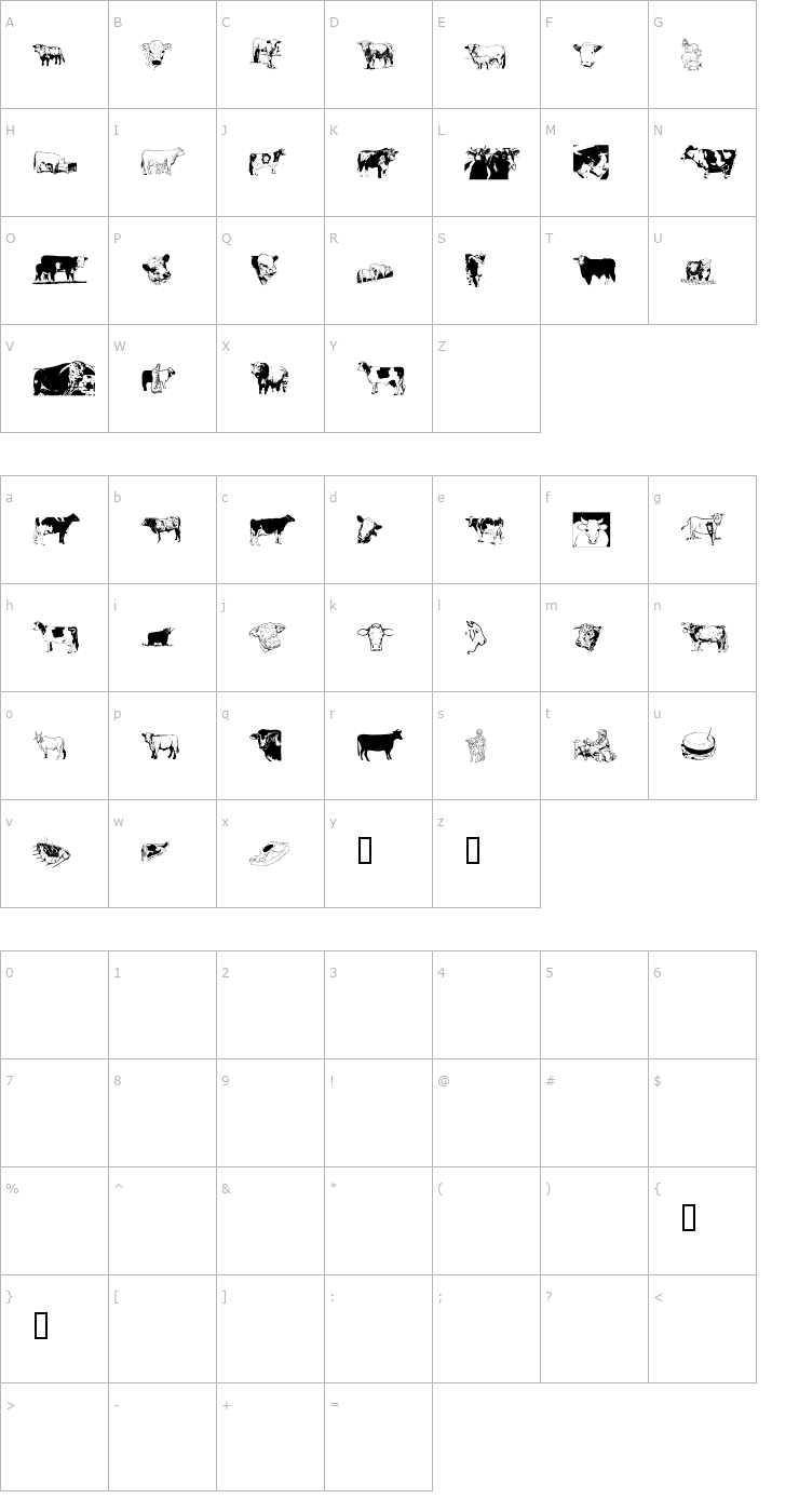 Character Map AnimalsAnimalsBovine Font