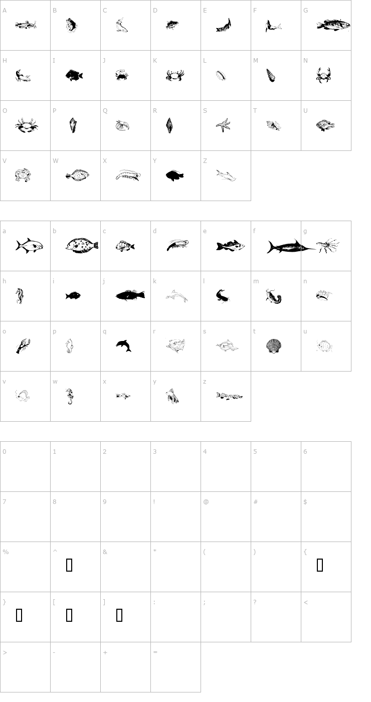 Character Map AnimalsAnimalsSea Font