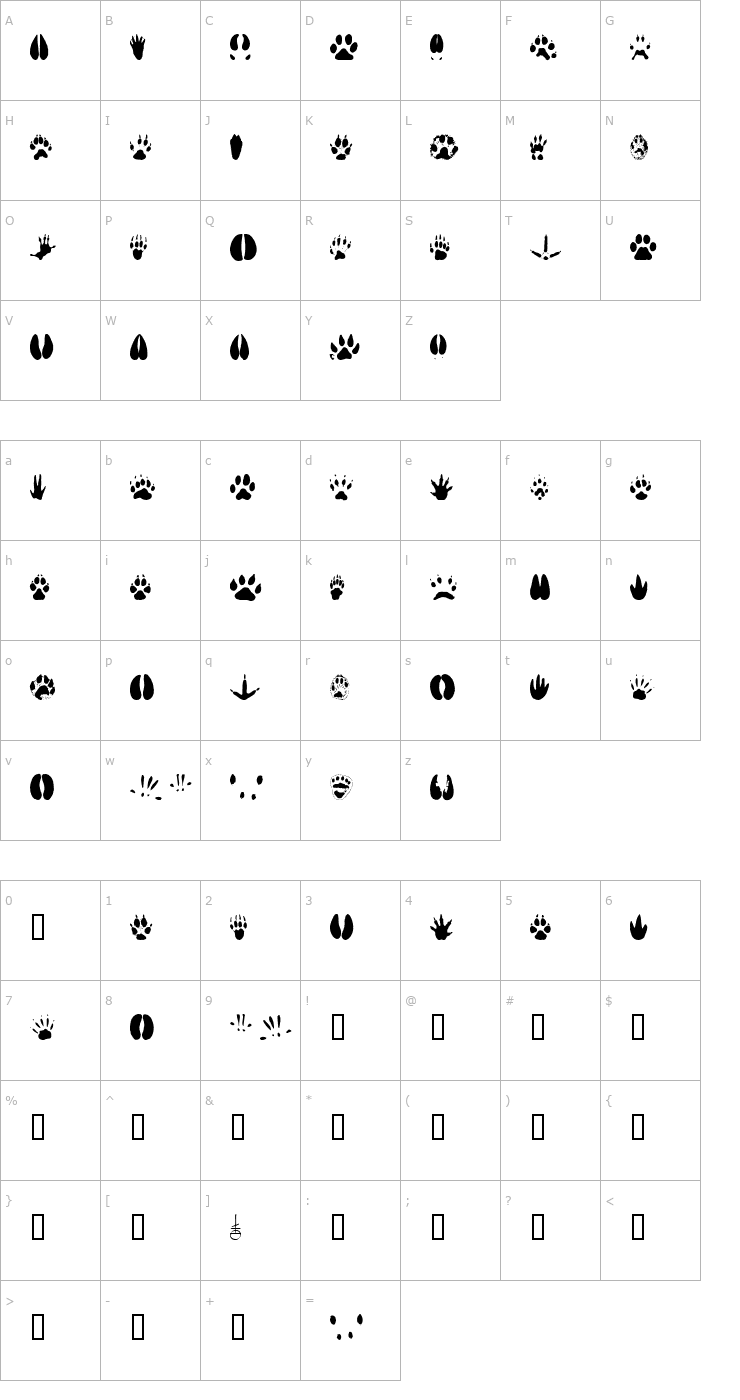 Character Map AnimalTracks Font