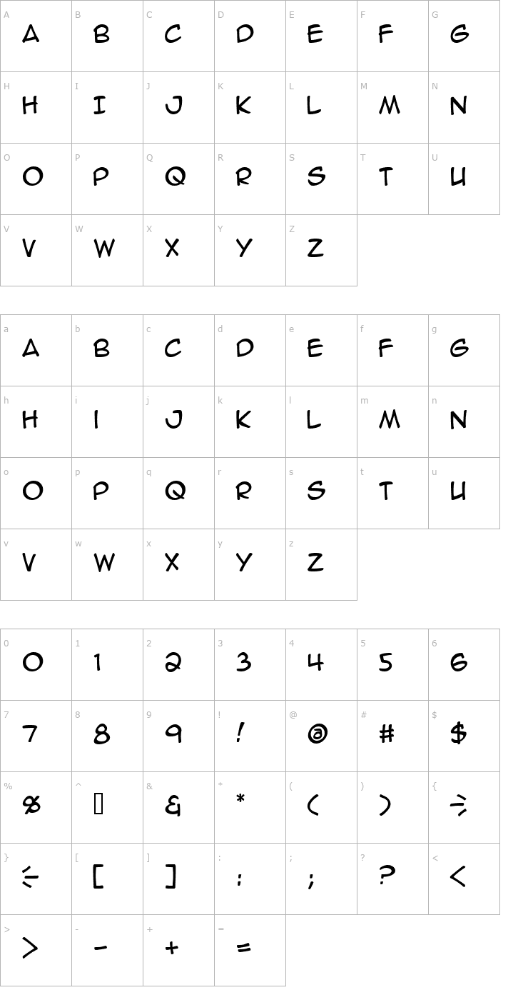 Character Map Anime Ace Font