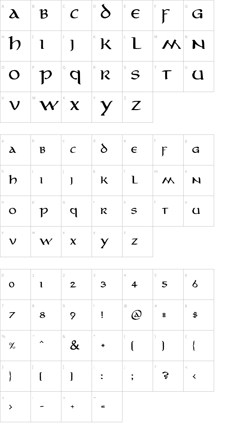 Character Map Aniron Font