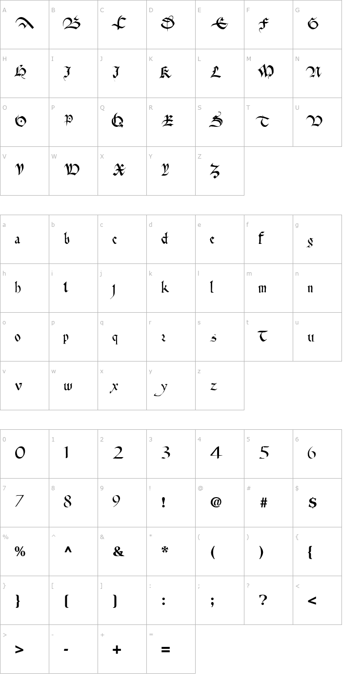 Character Map Anita Regular ttnorm Font