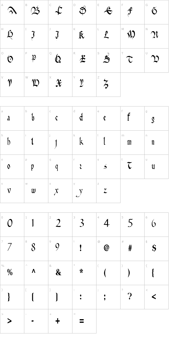 Character Map Anita Regular ttstd Font