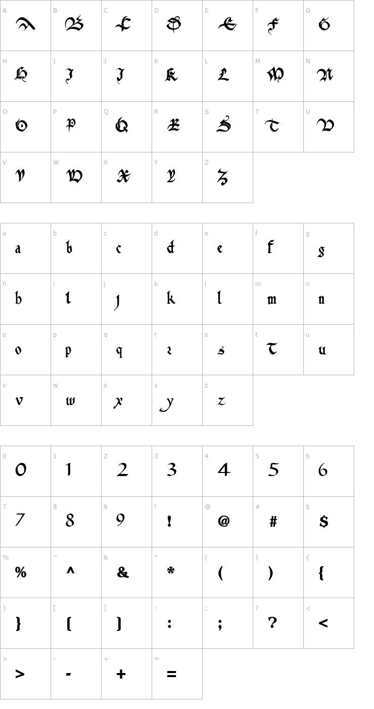 Character Map AnitaFlairWay68 Bold Font