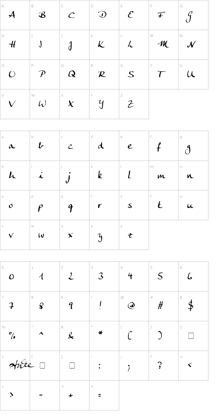 Character Map Anke Calligraphic FG Font