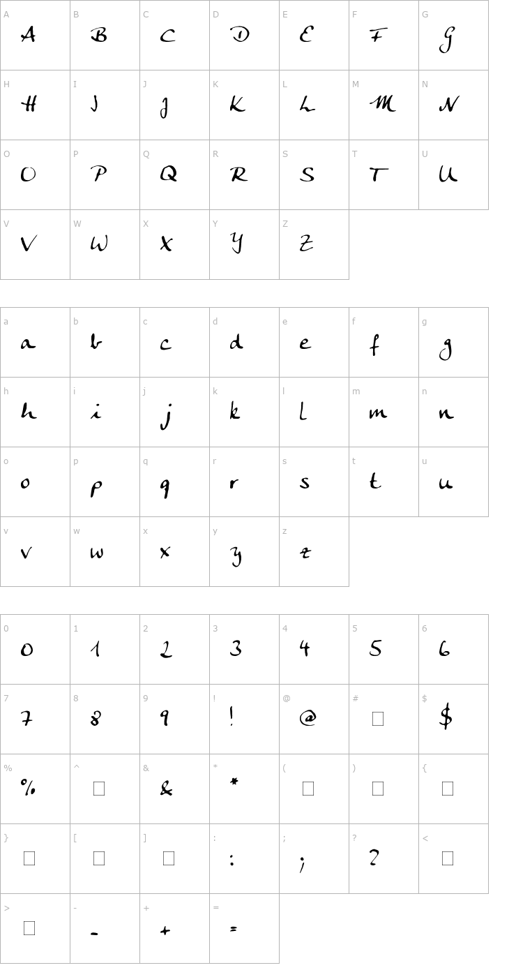 Character Map AnkeCalligraph Font