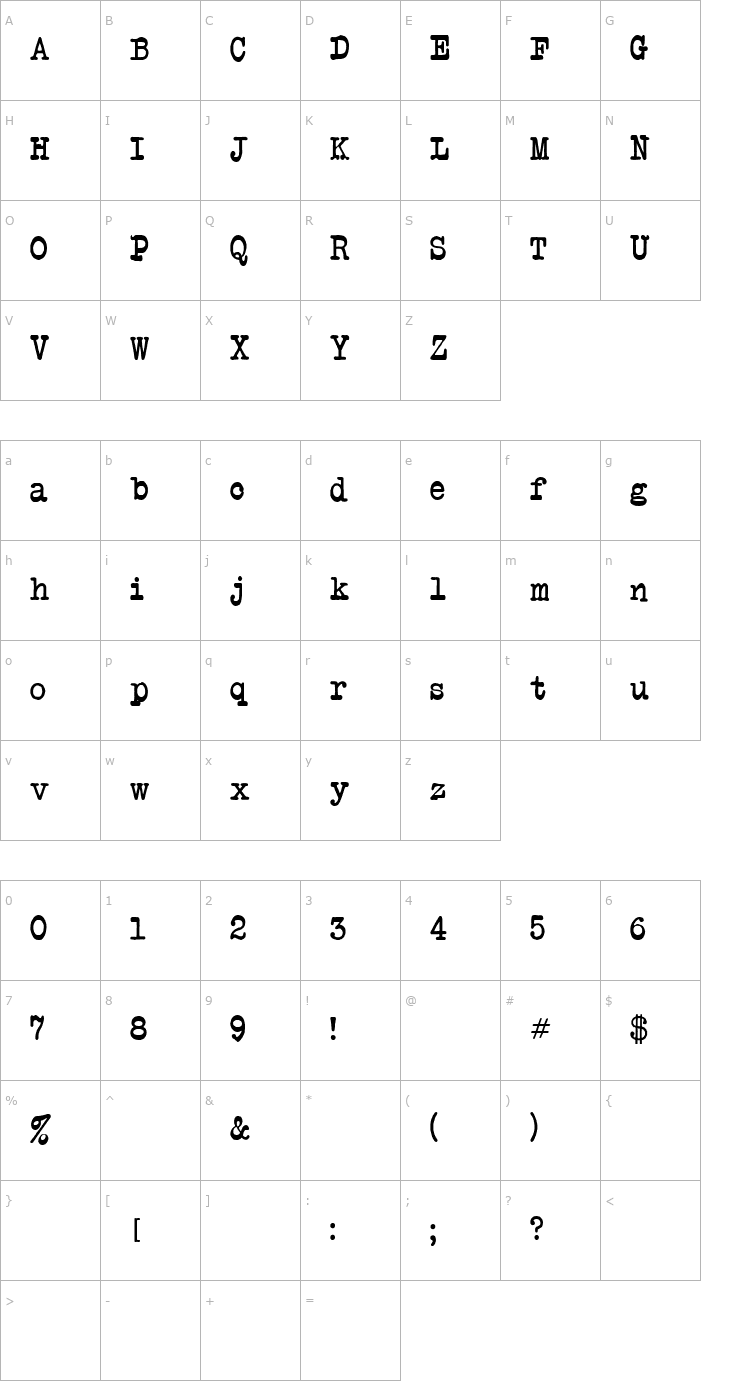 Character Map Another Typewriter Font